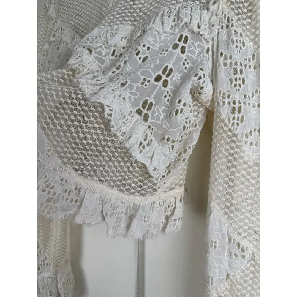 NWT By Anthropologie Embroidered Lace Cropped Jacket Blouse XL